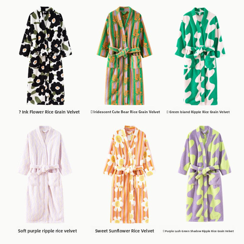 Autumn Winter Coral Fleece Unisex Bathrobe Long Robe Anti-Static
