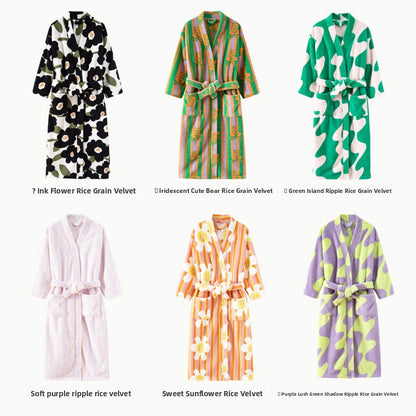 Autumn Winter Coral Fleece Unisex Bathrobe Long Robe Anti-Static