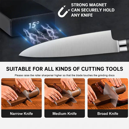 15° & 20° Roll Knife Sharpener Kit, Magnetic Rolling Sharpening Tool with Grinding Stones, Kitchen Chef Accessories