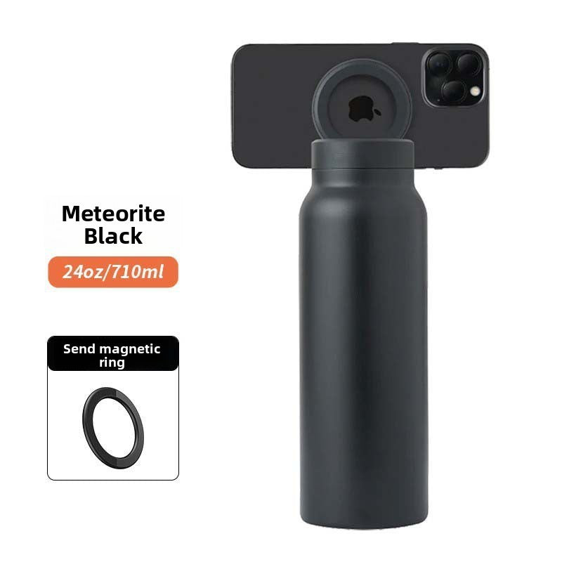 24oz Stainless Steel Insulated Water Bottle with Magnetic Phone Holder and Handle