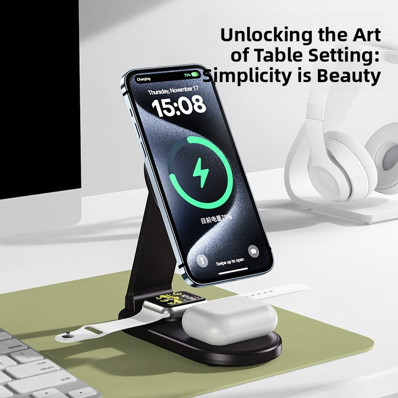 New Three-In-One Wireless Charger Suitable for Apple 17Pro Mobile Phones, Earphones, Watches, Fast Charging Foldable Wireless Charger