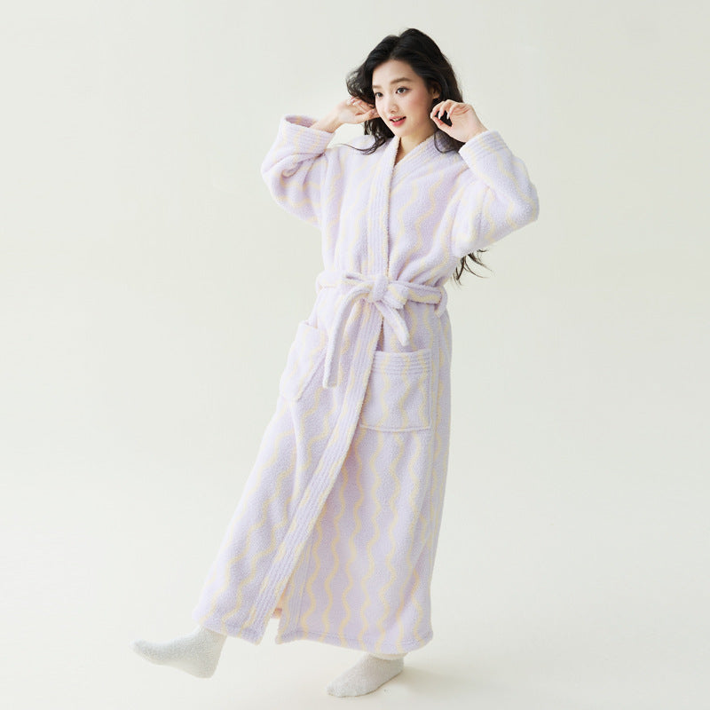 Autumn Winter Coral Fleece Unisex Bathrobe Long Robe Anti-Static