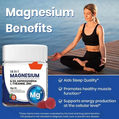 90 Capsules 14 in 1 Ashwagandha Vitamin D3 Zinc Magnesium Soft Candy for Adults