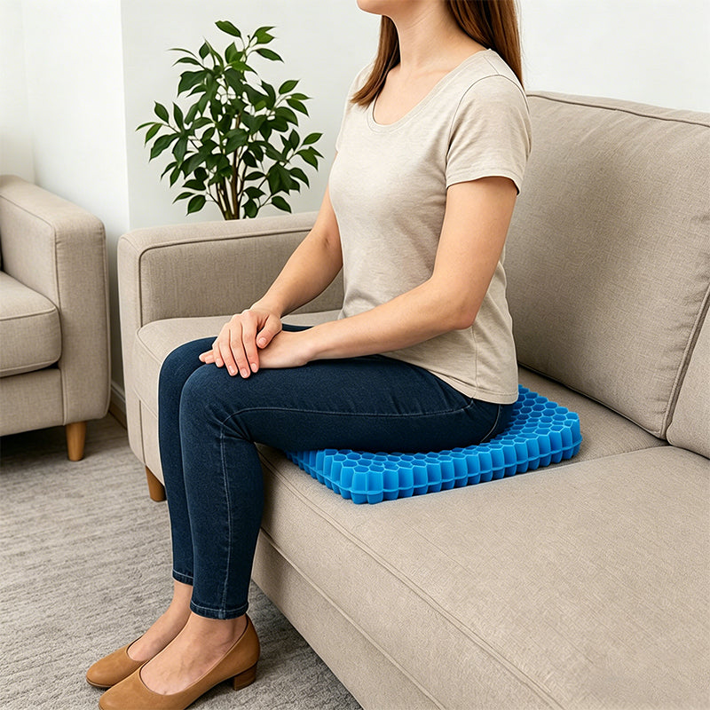 Thick & Large Gel Seat Cushion with Non-Slip Cover, Honeycomb Pad for Hip & Tailbone Pain Relief, for Car and Office Use