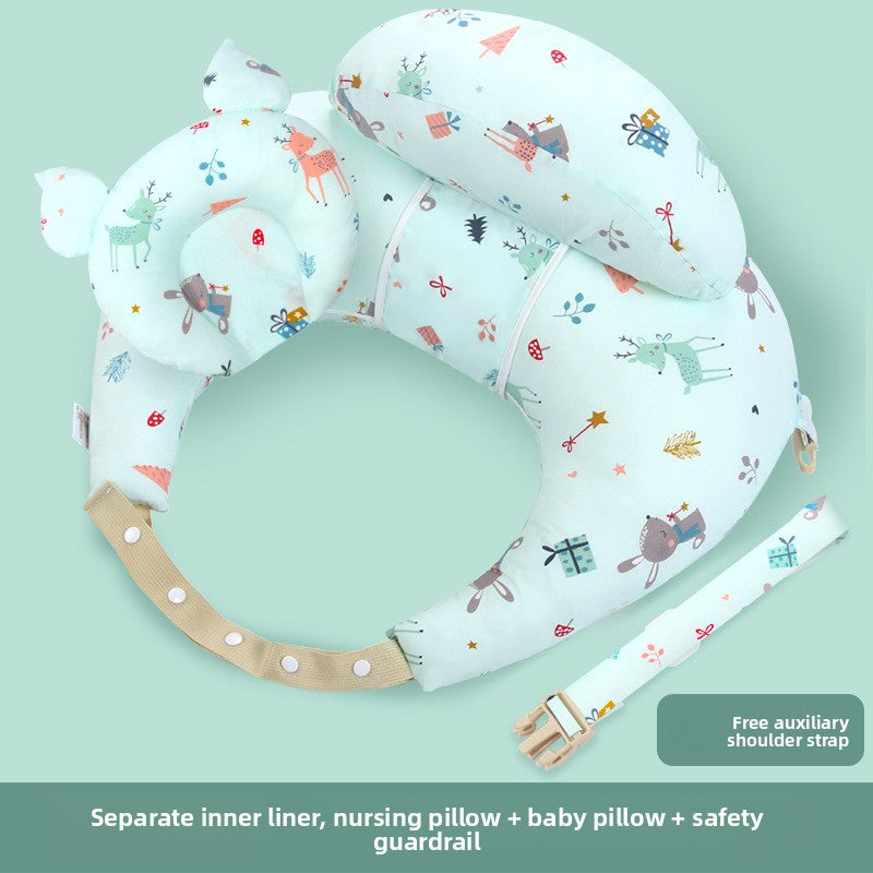 Ergonomic Baby Nursing Pillow with Lumbar Support & Guardrail ? Multi-Functional Infant Feeding Cushion
