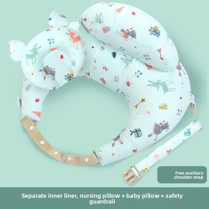 Ergonomic Baby Nursing Pillow with Lumbar Support & Guardrail ? Multi-Functional Infant Feeding Cushion