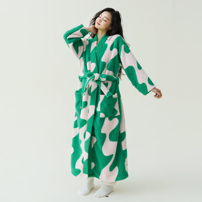 Autumn Winter Coral Fleece Unisex Bathrobe Long Robe Anti-Static