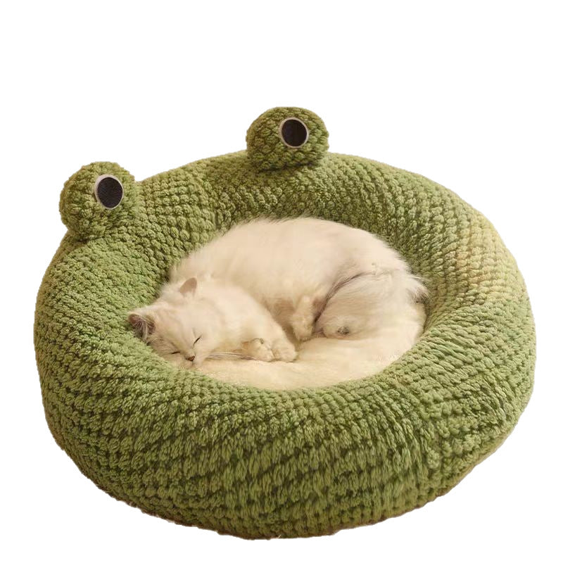 Cartoon Frog Shaped Plush Pet Bed Removable Washable Cat Nest