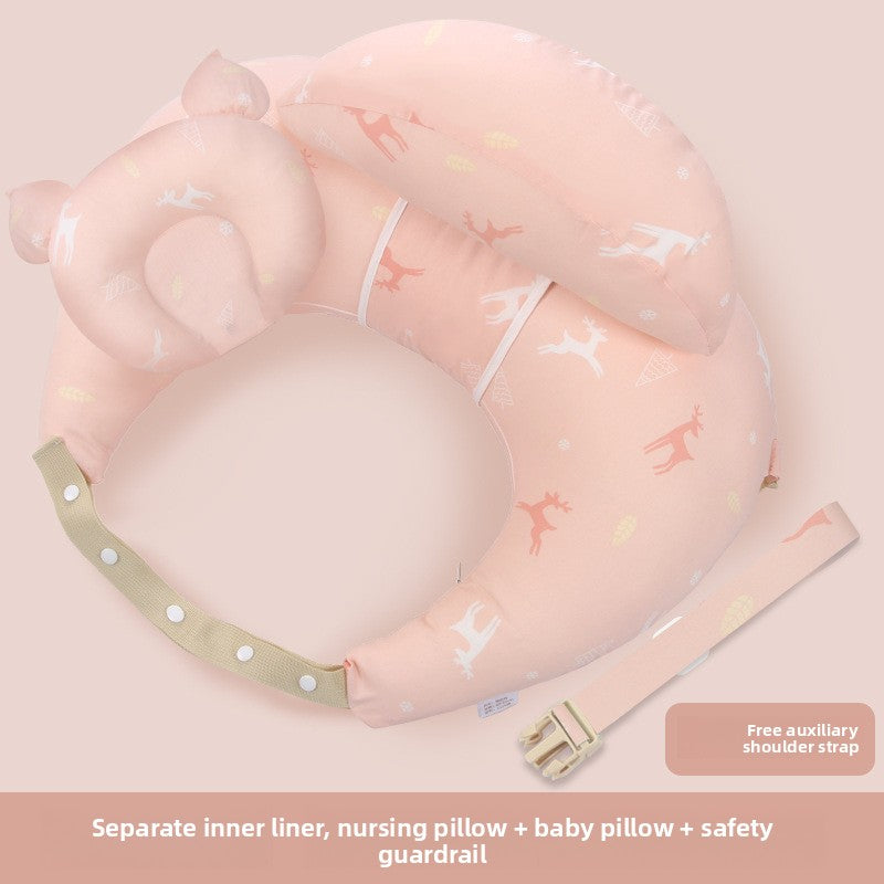 Ergonomic Baby Nursing Pillow with Lumbar Support & Guardrail ? Multi-Functional Infant Feeding Cushion
