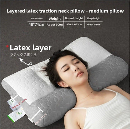 An ergonomic memory foam cervical traction pillow