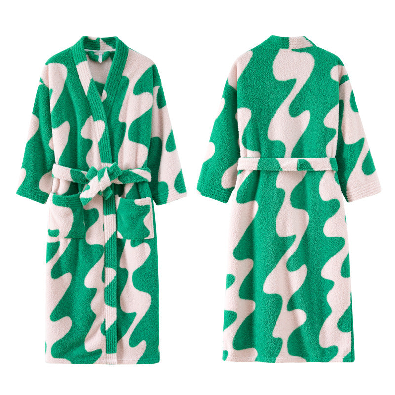Autumn Winter Coral Fleece Unisex Bathrobe Long Robe Anti-Static