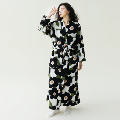Autumn Winter Coral Fleece Unisex Bathrobe Long Robe Anti-Static