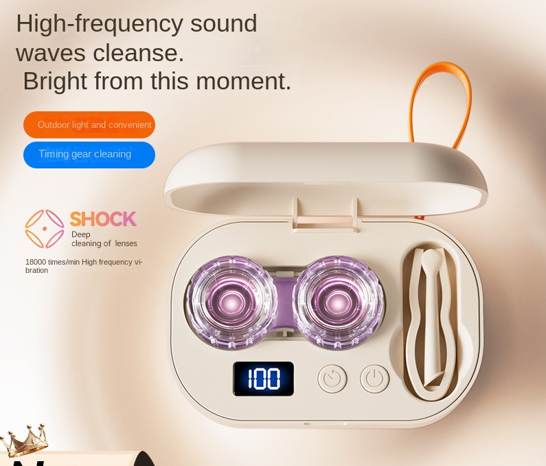 Charging Contact Lens Cleaner, High-Frequency Ultrasonic Automatic Cleaning Case