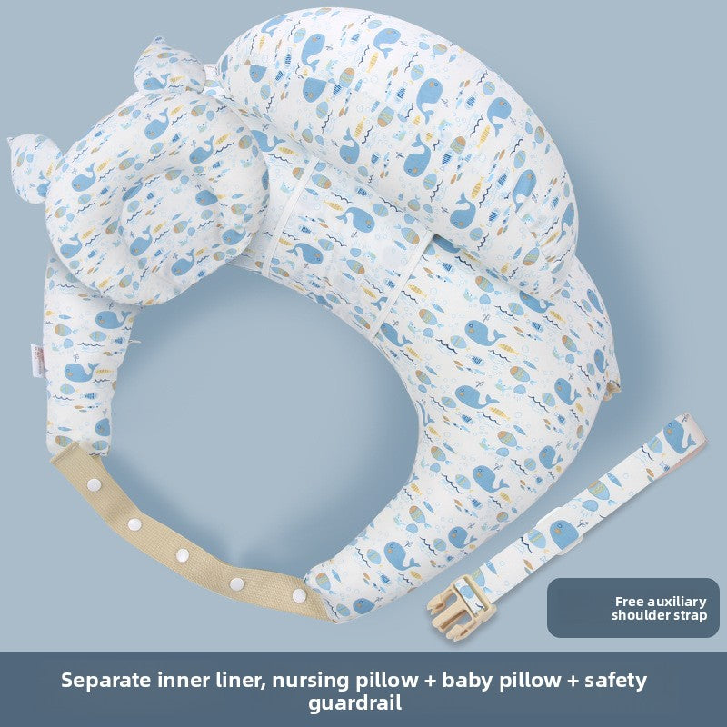 Ergonomic Baby Nursing Pillow with Lumbar Support & Guardrail ? Multi-Functional Infant Feeding Cushion