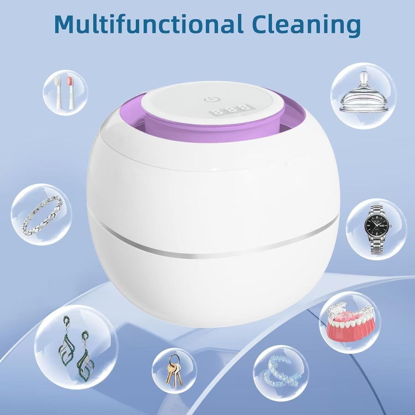 Ultrasonic Cleaner with UV Sterilization for Dentures, Orthodontic Retainers, Jewelry, and Invisible Braces