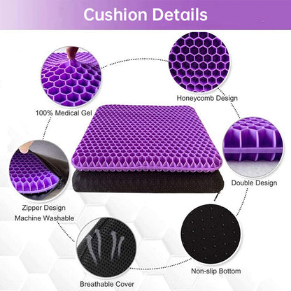 Thick & Large Gel Seat Cushion with Non-Slip Cover, Honeycomb Pad for Hip & Tailbone Pain Relief, for Car and Office Use