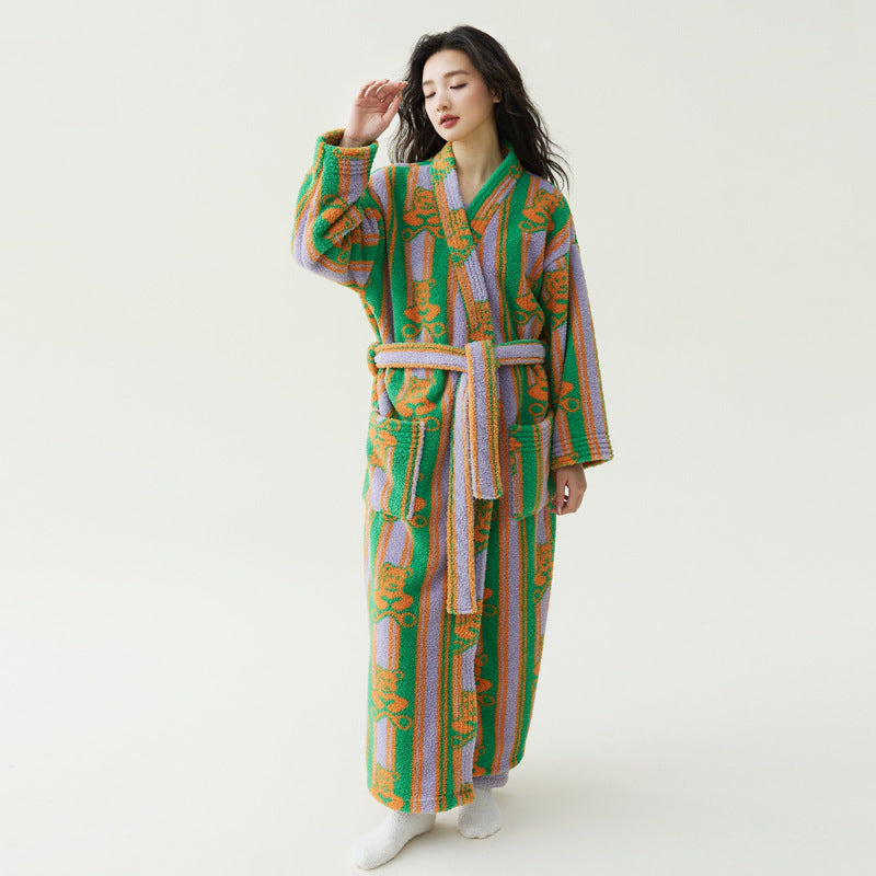 Autumn Winter Coral Fleece Unisex Bathrobe Long Robe Anti-Static