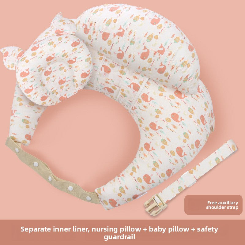 Ergonomic Baby Nursing Pillow with Lumbar Support & Guardrail ? Multi-Functional Infant Feeding Cushion