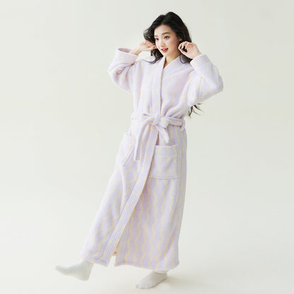 Autumn Winter Coral Fleece Unisex Bathrobe Long Robe Anti-Static