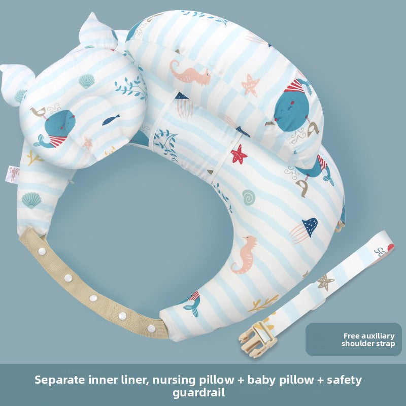 Ergonomic Baby Nursing Pillow with Lumbar Support & Guardrail ? Multi-Functional Infant Feeding Cushion