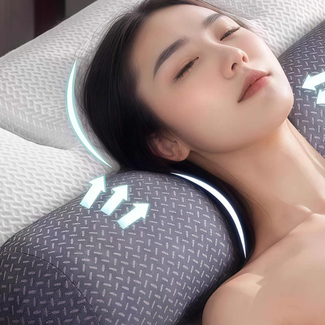 An ergonomic memory foam cervical traction pillow