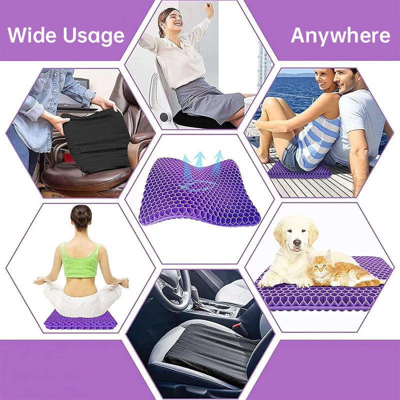 Thick & Large Gel Seat Cushion with Non-Slip Cover, Honeycomb Pad for Hip & Tailbone Pain Relief, for Car and Office Use
