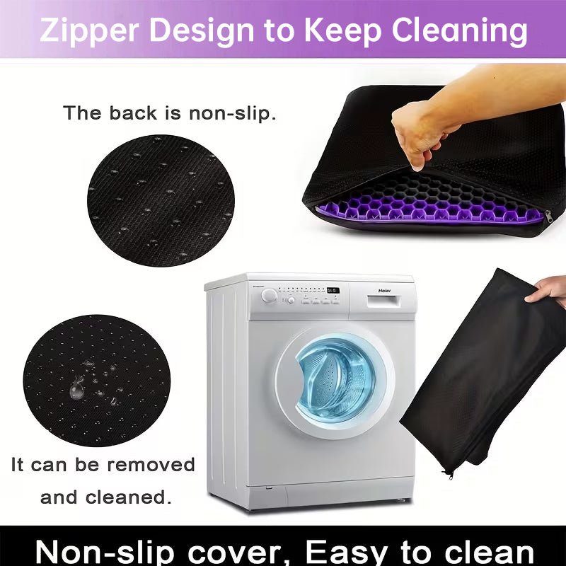 Thick & Large Gel Seat Cushion with Non-Slip Cover, Honeycomb Pad for Hip & Tailbone Pain Relief, for Car and Office Use