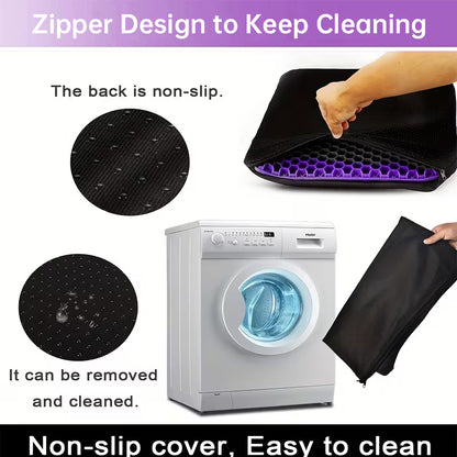 Thick & Large Gel Seat Cushion with Non-Slip Cover, Honeycomb Pad for Hip & Tailbone Pain Relief, for Car and Office Use
