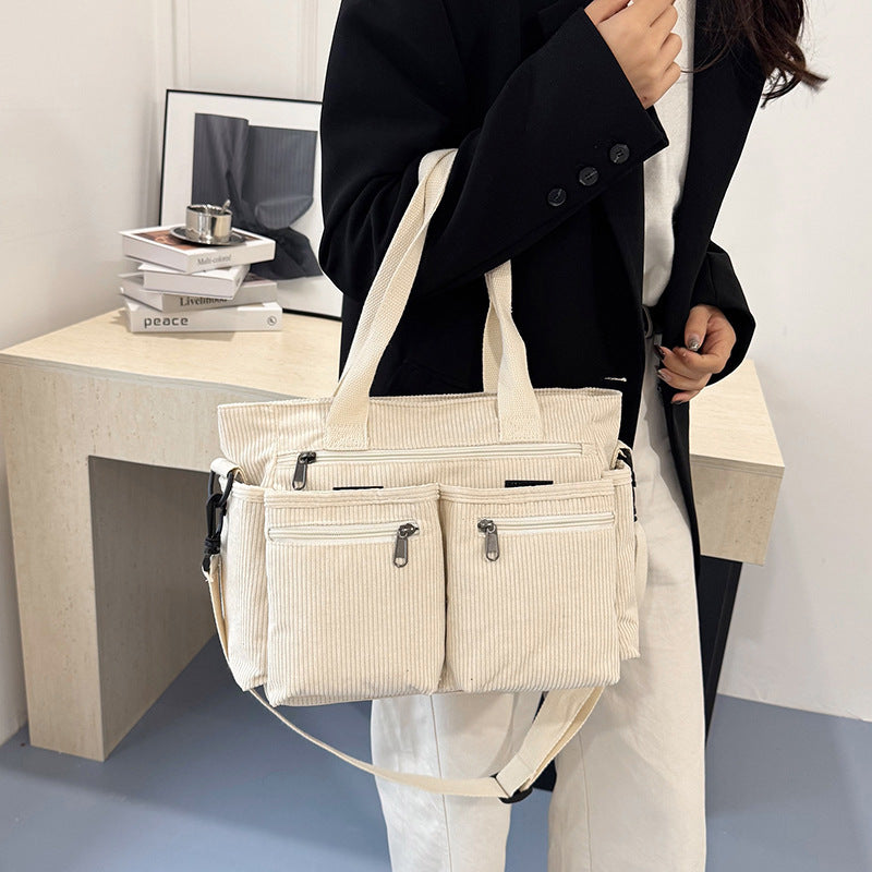 Women Corduroy Shoulder Crossbody Bag Large Capacity
