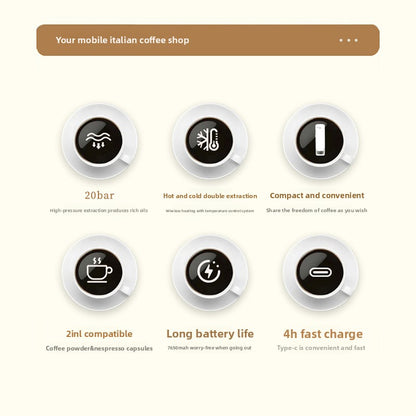 Portable USB Coffee Machine Capsule Powder Dual Use