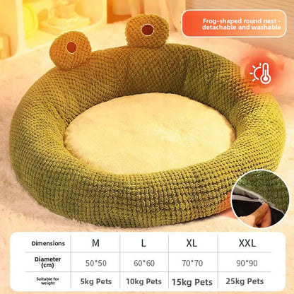 Cartoon Frog Shaped Plush Pet Bed Removable Washable Cat Nest
