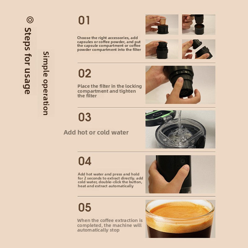 Portable USB Coffee Machine Capsule Powder Dual Use