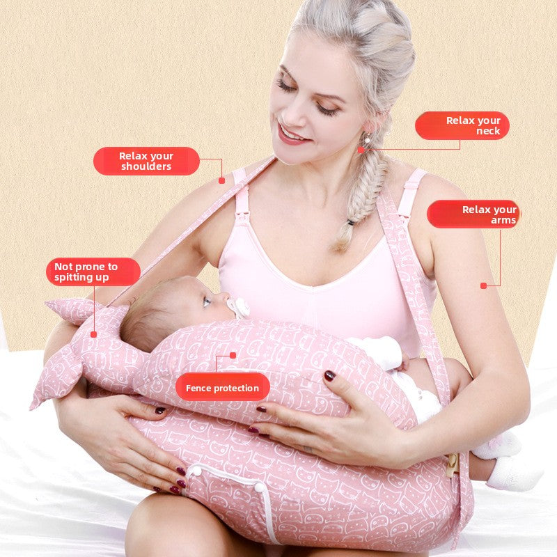 Ergonomic Baby Nursing Pillow with Lumbar Support & Guardrail ? Multi-Functional Infant Feeding Cushion