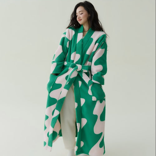 Autumn Winter Coral Fleece Unisex Bathrobe Long Robe Anti-Static