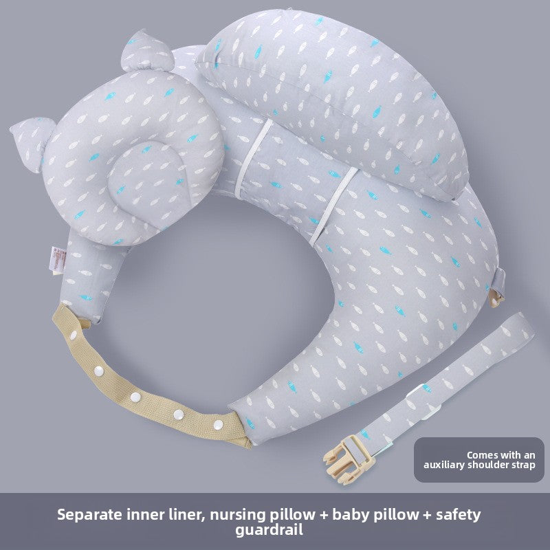 Ergonomic Baby Nursing Pillow with Lumbar Support & Guardrail ? Multi-Functional Infant Feeding Cushion