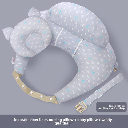 Ergonomic Baby Nursing Pillow with Lumbar Support & Guardrail ? Multi-Functional Infant Feeding Cushion