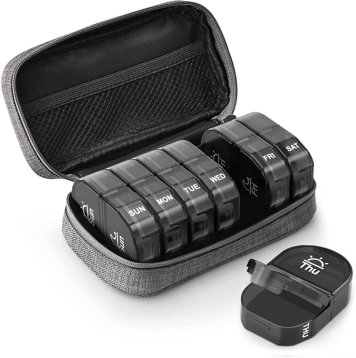 14 Compartment Weekly Pill Organizer with Leather Case