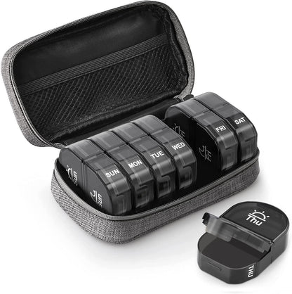 14 Compartment Weekly Pill Organizer with Leather Case