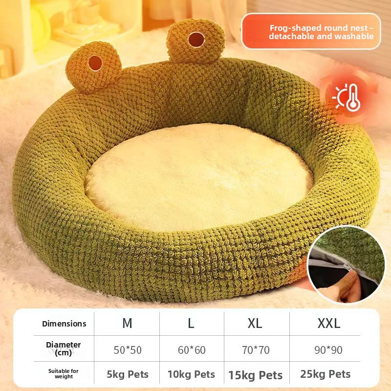 Cartoon Frog Shaped Plush Pet Bed Removable Washable Cat Nest