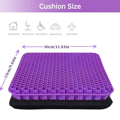 Thick & Large Gel Seat Cushion with Non-Slip Cover, Honeycomb Pad for Hip & Tailbone Pain Relief, for Car and Office Use