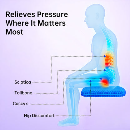 Thick & Large Gel Seat Cushion with Non-Slip Cover, Honeycomb Pad for Hip & Tailbone Pain Relief, for Car and Office Use