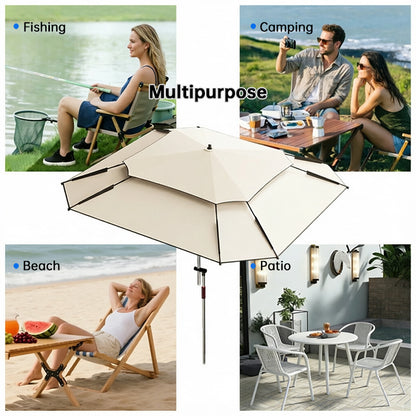 2.0-2.6m Octagonal Fishing Umbrella Portable Beach Sun Shade Camping Parasol UV Waterproof with Carry Bag
