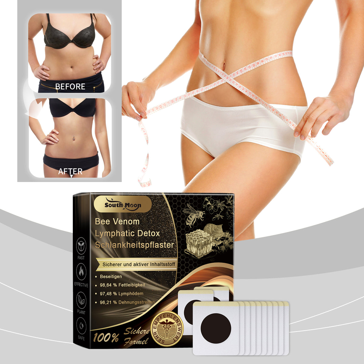 Bee Venom Lymphatic Detox Schlankheitspflaste, Bee Venom Lymphatic Detox Slimming Patch Shaping Slimming Increase Vitality Digestion Health Detumescence Slimming Body Shaping