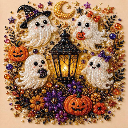 Spooky Ghost Diamond Art Kit, Halloween DIY Wall Decor for Adults & Beginners, Full Drill Gem Painting