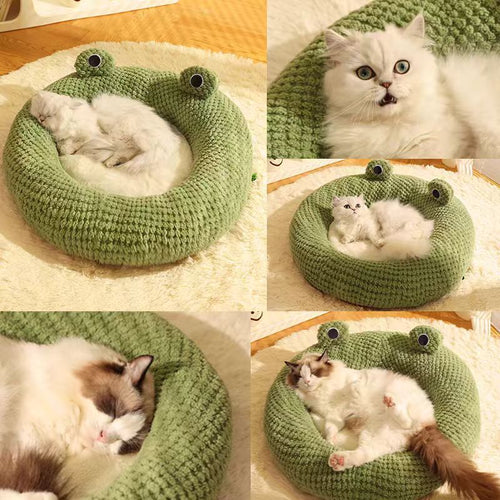 Cartoon Frog Shaped Plush Pet Bed Removable Washable Cat Nest