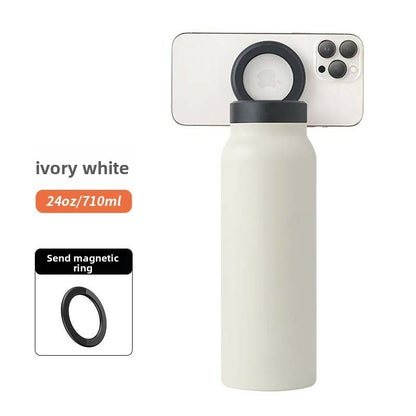24oz Stainless Steel Insulated Water Bottle with Magnetic Phone Holder and Handle