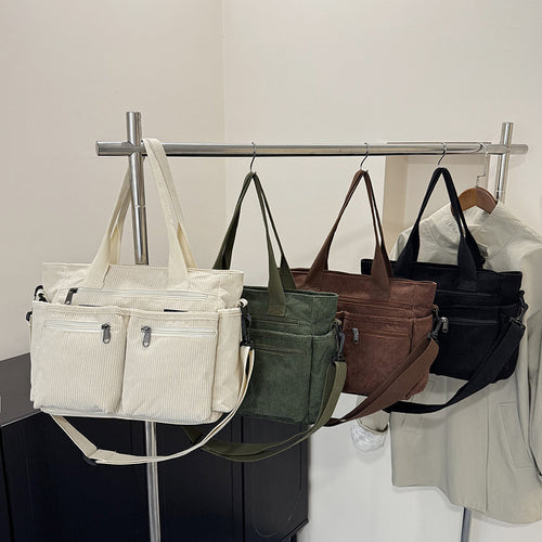 Women Corduroy Shoulder Crossbody Bag Large Capacity