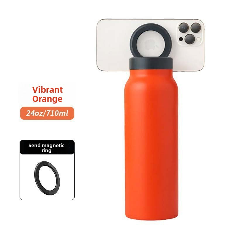 24oz Stainless Steel Insulated Water Bottle with Magnetic Phone Holder and Handle