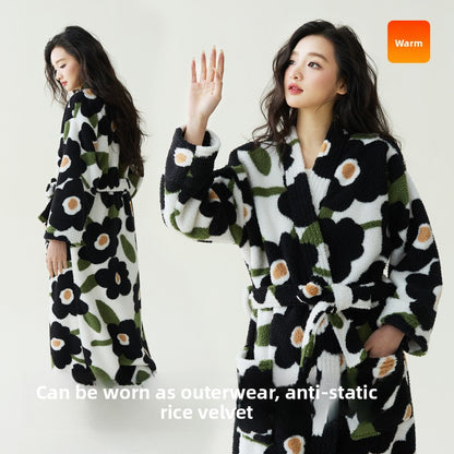 Autumn Winter Coral Fleece Unisex Bathrobe Long Robe Anti-Static