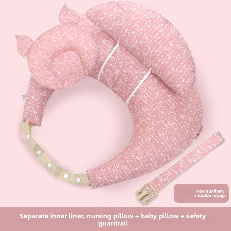 Ergonomic Baby Nursing Pillow with Lumbar Support & Guardrail ? Multi-Functional Infant Feeding Cushion